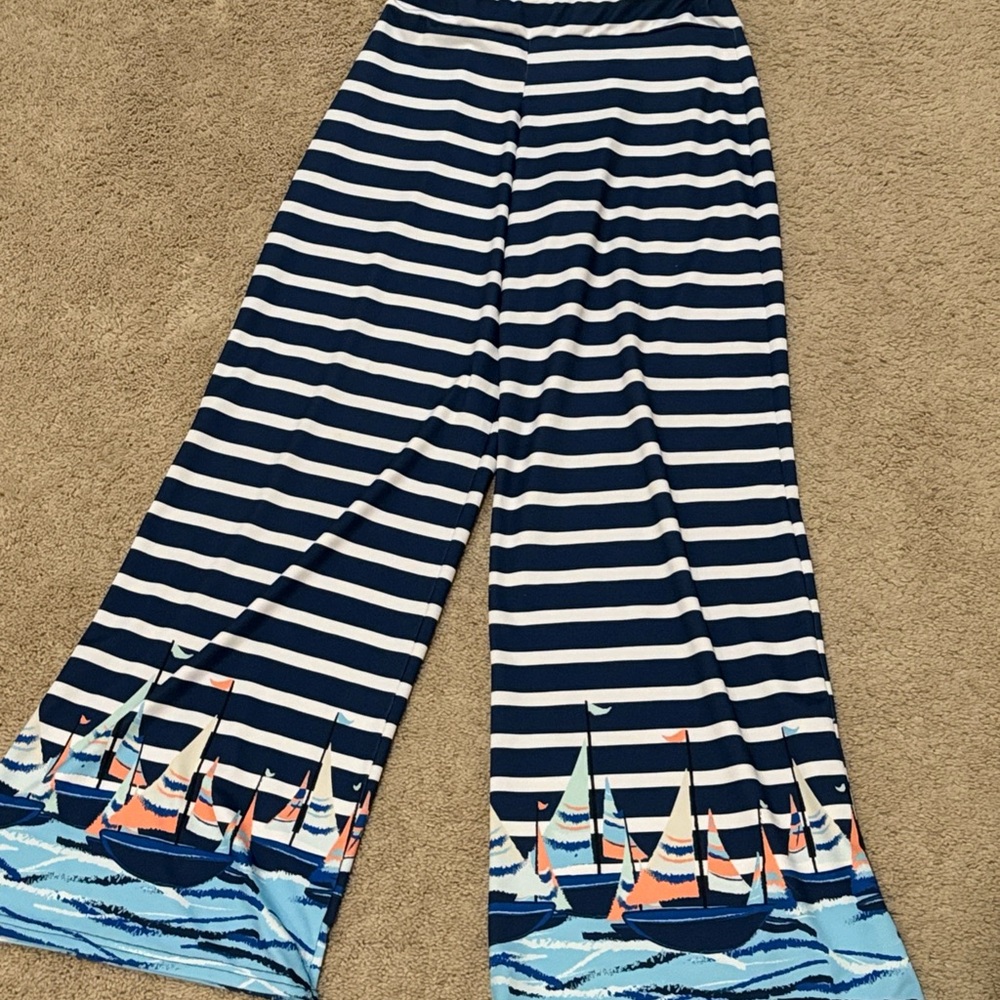 Lolly Wolly Doodle Navy and White Striped Pants